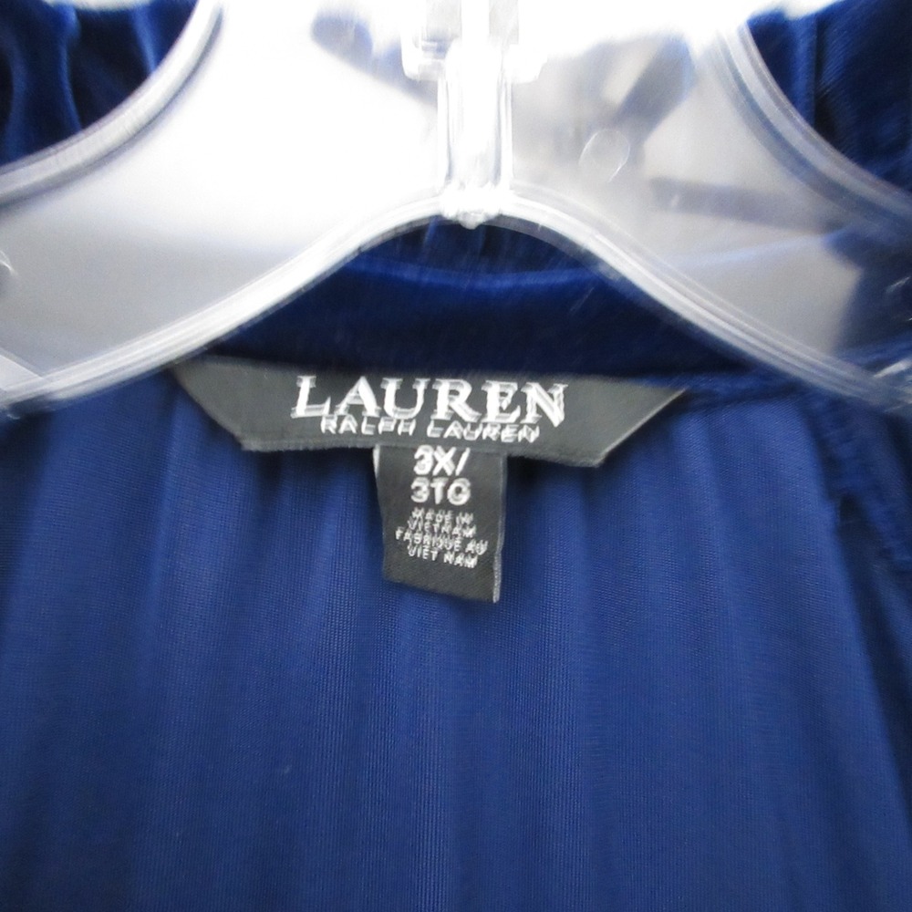 Lauren Ralph Lauren Top 3X Blue Velvet Ruffle Tie Neck Holiday Boho Old Money - Picture 4 of 9